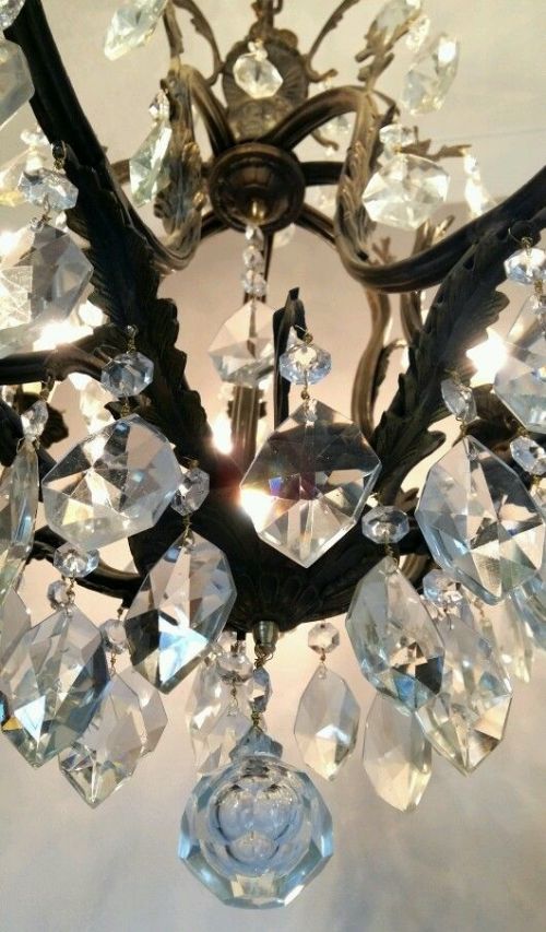 fig 4. c1910 French 7 Arm Birdcage Crystal Chandelier Fully Restored