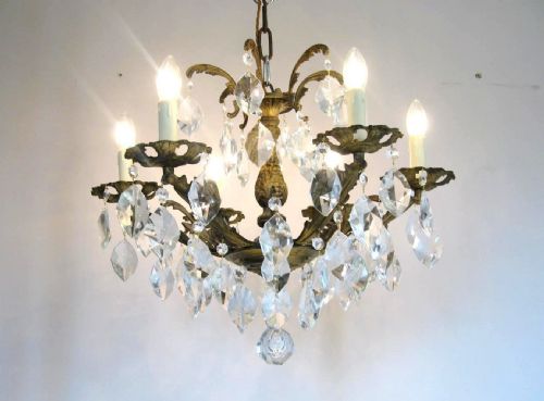 French C1900 6 Arm Gilt Crystal Chandelier Fully Restored