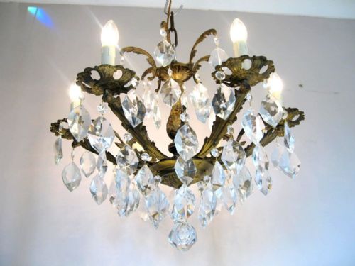 fig 1. French c1900 6 Arm Gilt Crystal Chandelier Fully Restored