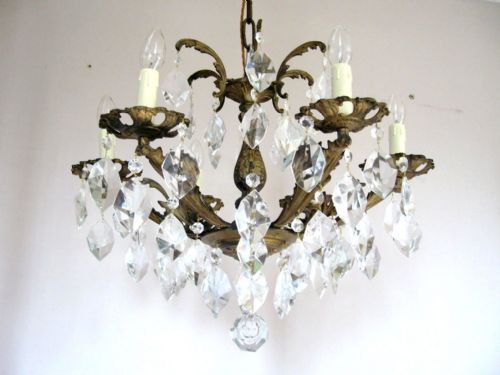 fig 2. French c1900 6 Arm Gilt Crystal Chandelier Fully Restored