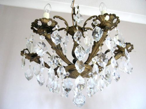 fig 3. French c1900 6 Arm Gilt Crystal Chandelier Fully Restored