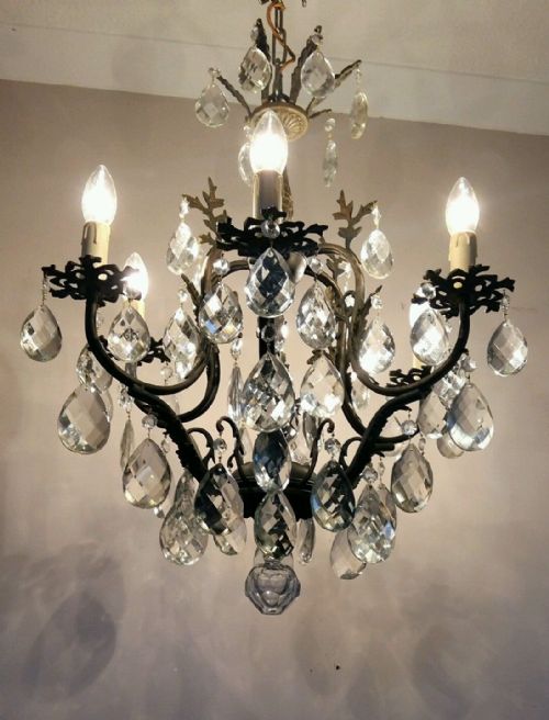 French C1910 6 Arm Birdcage Crystal Chandelier Fully Restored