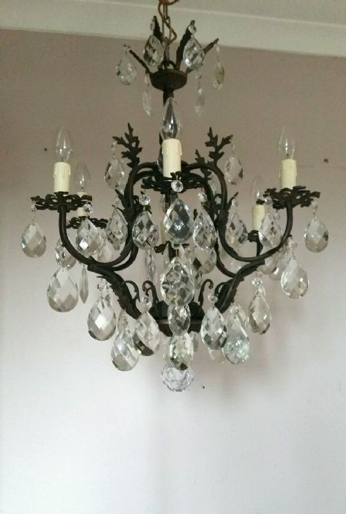 fig 2. French c1910 6 Arm Birdcage Crystal Chandelier Fully Restored