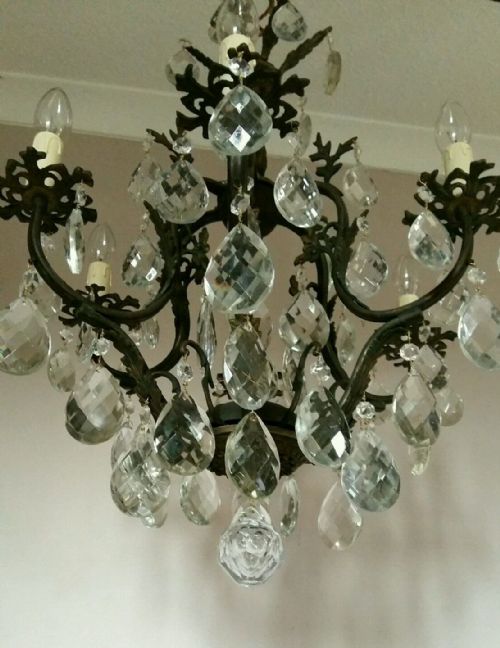 fig 3. French c1910 6 Arm Birdcage Crystal Chandelier Fully Restored
