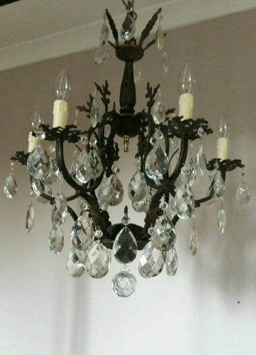 fig 4. French c1910 6 Arm Birdcage Crystal Chandelier Fully Restored