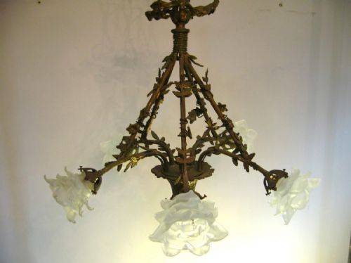 Chic French C1910 5 Arm Flower Basket Chandelier, Fully Restored