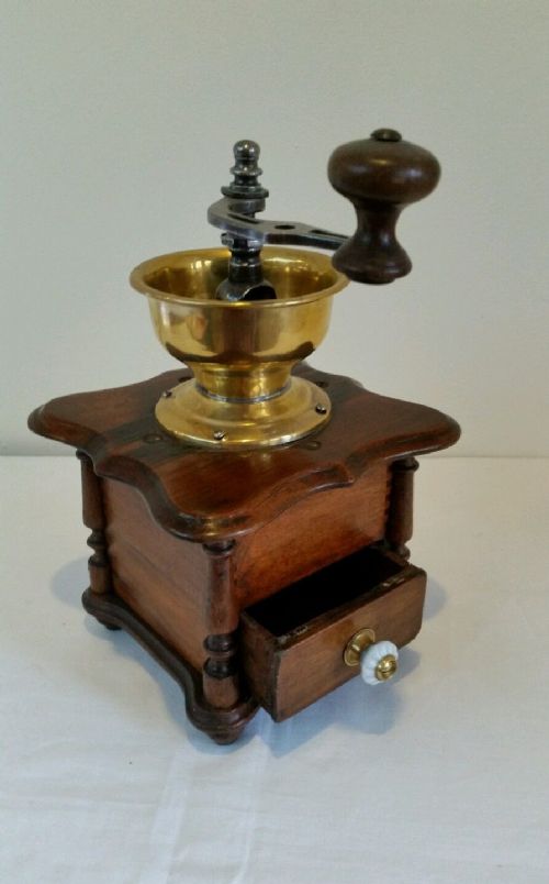 Quality French Mahogany & Cast Iron Coffee Grinder