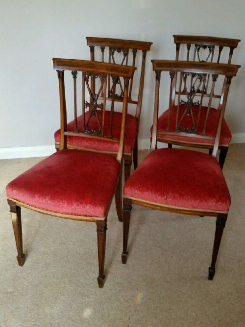fig 1. Set of 4 Edwardian Inlaid Mahogany Dinning Chairs