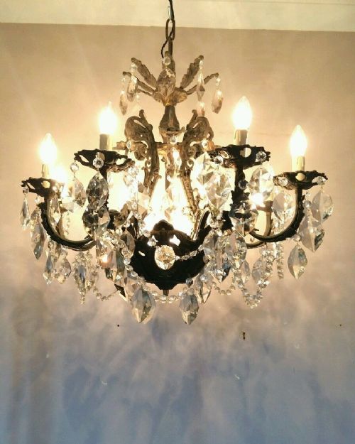 French C1910 8 Arms Crystal Chandelier Fully Restored