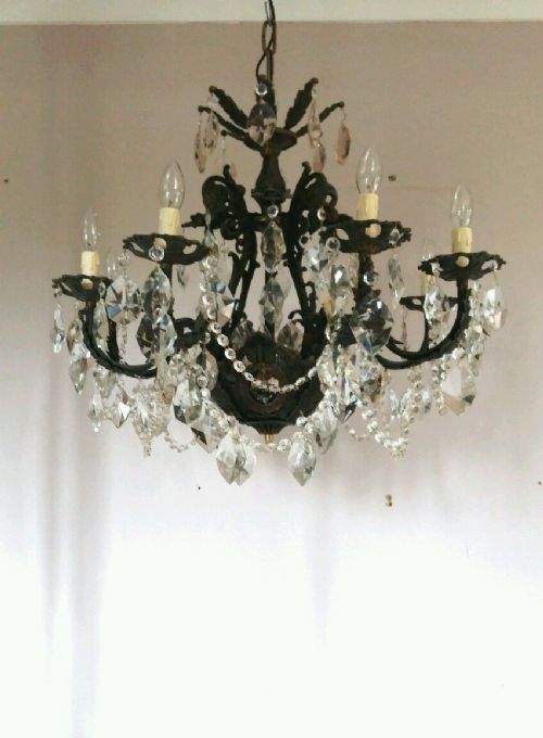 fig 1. French c1910 8 Arms Crystal Chandelier Fully Restored