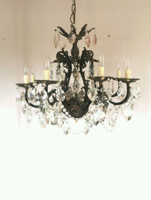 fig 2. French c1910 8 Arms Crystal Chandelier Fully Restored