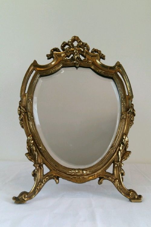 Victorian C1860 Gilt Cast Brass Dressing Table Bevelled Mirror