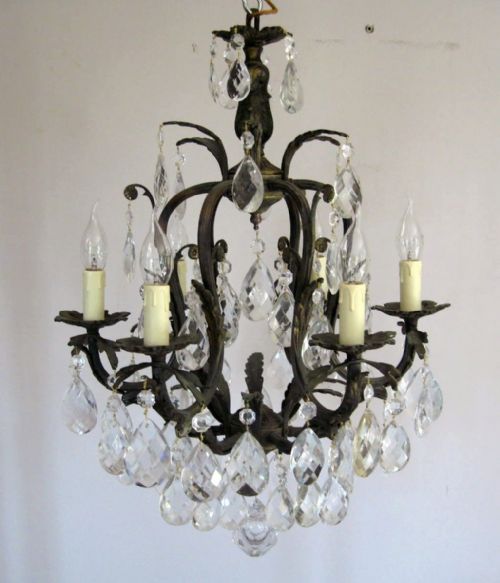 fig 1. French c1910 6 Arm Crystal Birdcage Chandelier Fully Restored
