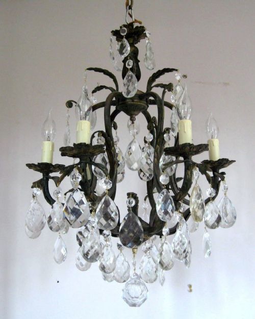fig 2. French c1910 6 Arm Crystal Birdcage Chandelier Fully Restored