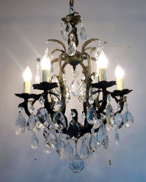 fig 3. French c1910 6 Arm Crystal Birdcage Chandelier Fully Restored