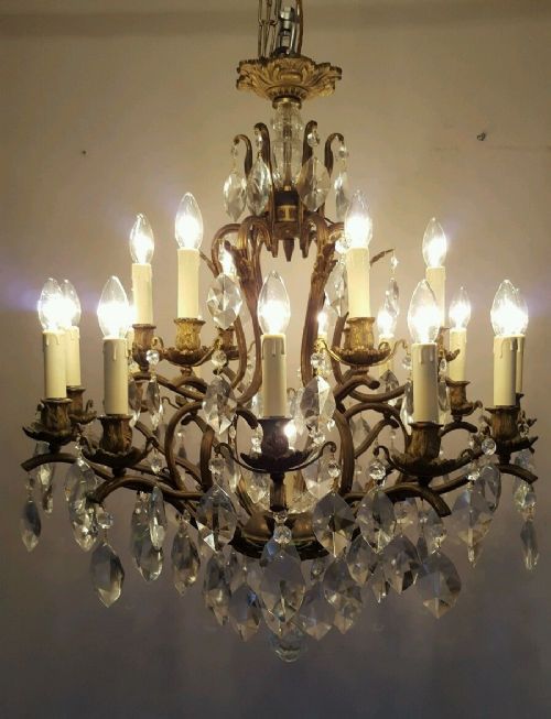 Large French C1910 18 Arm Birdcage Crystal Chandelier Fully Restored
