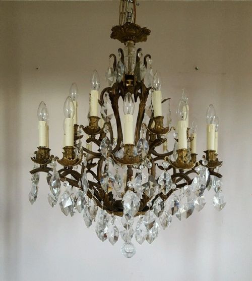 fig 2. Large French c1910 18 Arm Birdcage Crystal Chandelier Fully Restored
