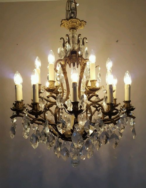 fig 3. Large French c1910 18 Arm Birdcage Crystal Chandelier Fully Restored