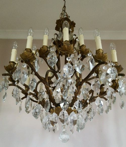 fig 4. Large French c1910 18 Arm Birdcage Crystal Chandelier Fully Restored