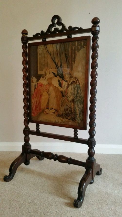 fig 1. Victorian Fire Screen with Barley Twist and Biblical Tapestry