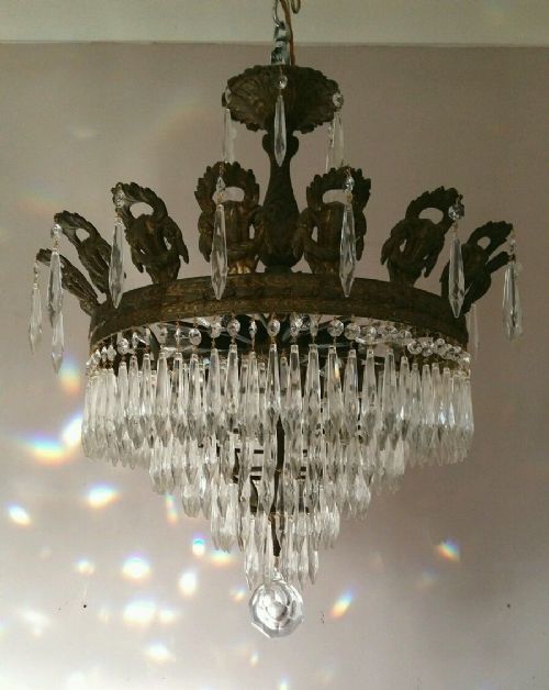 fig 1. Empire c1910 Waterfall Chandelier Fully Restored