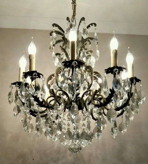 French C1910 10 Arm Birdcage Crystal Chandelier Fully Restored