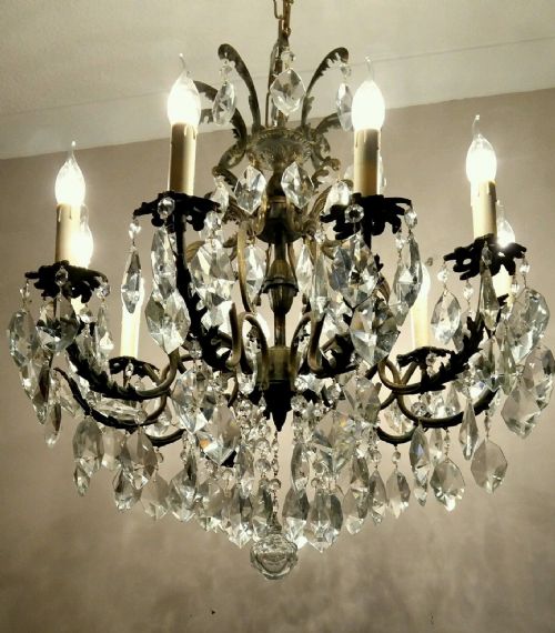 fig 1. French c1910 10 Arm Birdcage Crystal Chandelier Fully Restored