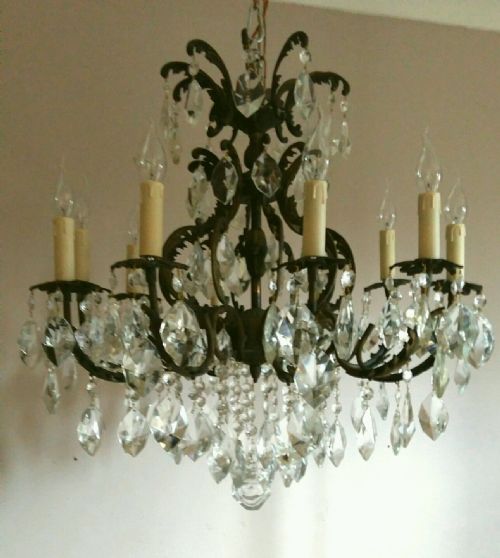 fig 2. French c1910 10 Arm Birdcage Crystal Chandelier Fully Restored