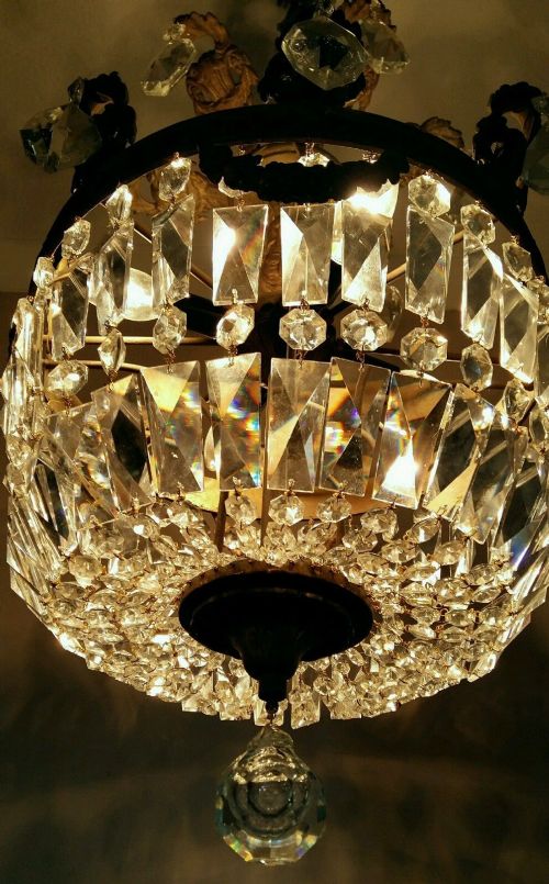 fig 1. French c1910 Bag Crystal Chandelier Fully Restored.