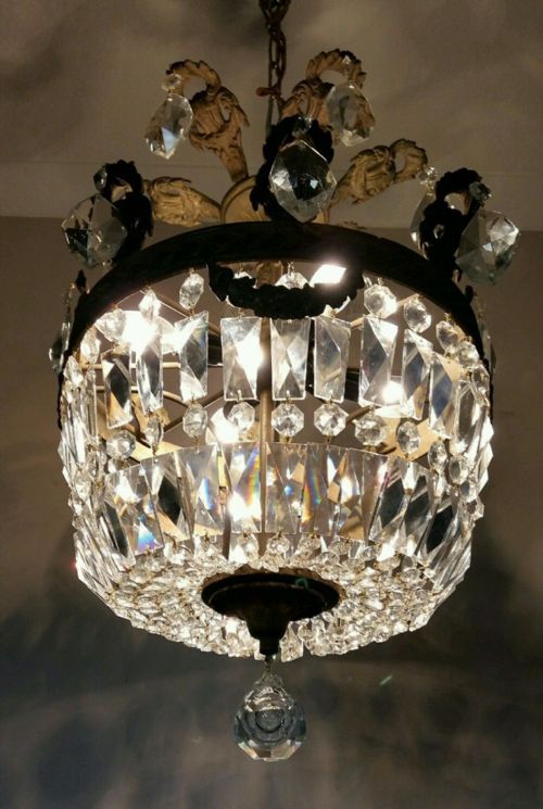 fig 2. French c1910 Bag Crystal Chandelier Fully Restored.
