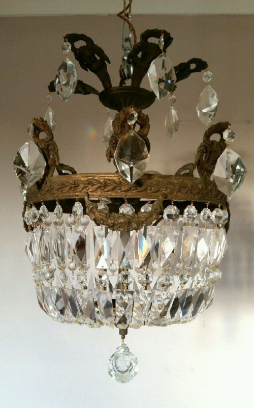 fig 3. French c1910 Bag Crystal Chandelier Fully Restored.