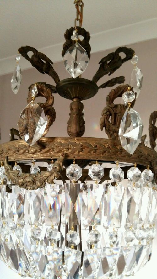 fig 4. French c1910 Bag Crystal Chandelier Fully Restored.