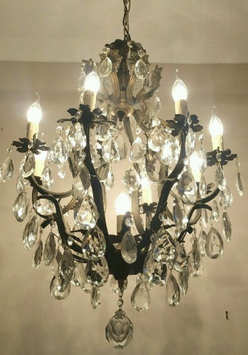 fig 2. French c1910 8 Arm Birdcage Crystal Chandelier Fully Restored