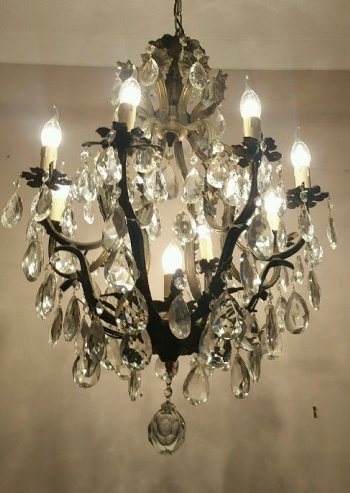 fig 3. French c1910 8 Arm Birdcage Crystal Chandelier Fully Restored