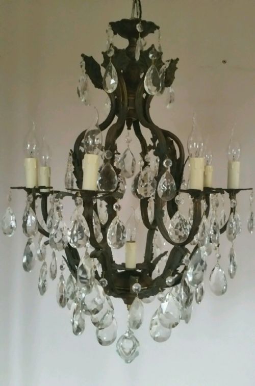 fig 4. French c1910 8 Arm Birdcage Crystal Chandelier Fully Restored