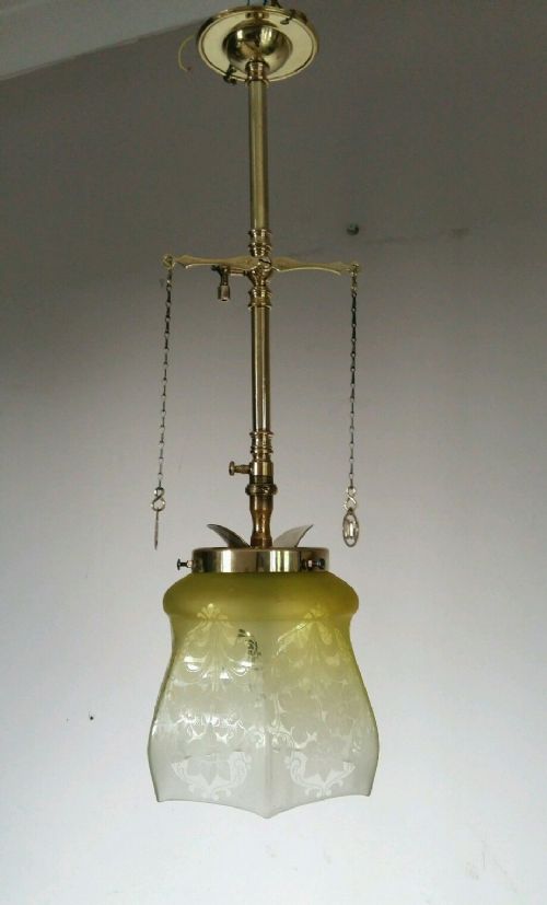 Victorian Gas Ceiling Light Original Acid Etched Shade Rewired