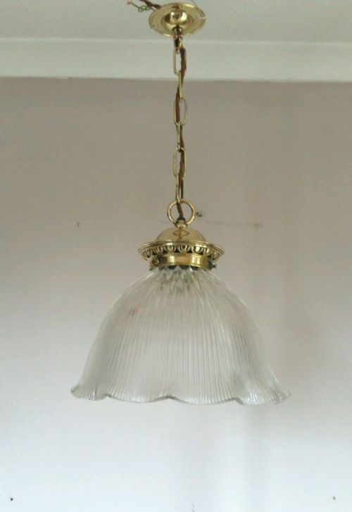 Very Large Original Edwardian Halophane Ceiling Light.rewired