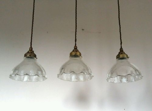 3 Matching Original Edwardian Halophane Ceiling Lamps.rewired