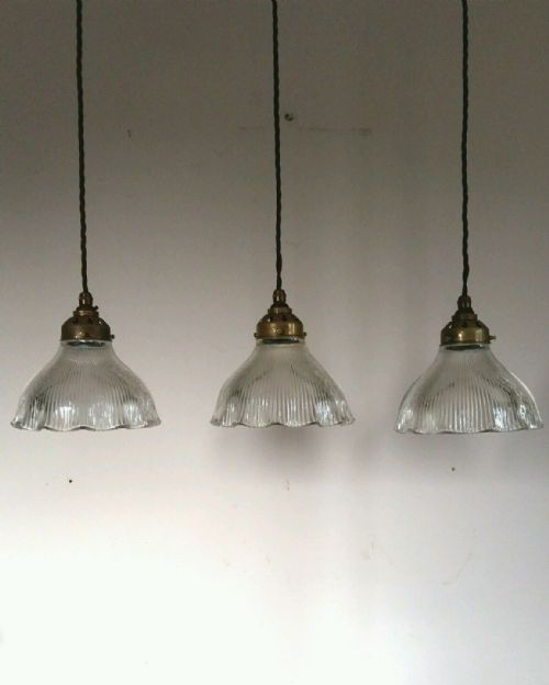 fig 1. 3 Matching Original Edwardian Halophane Ceiling lamps.Rewired