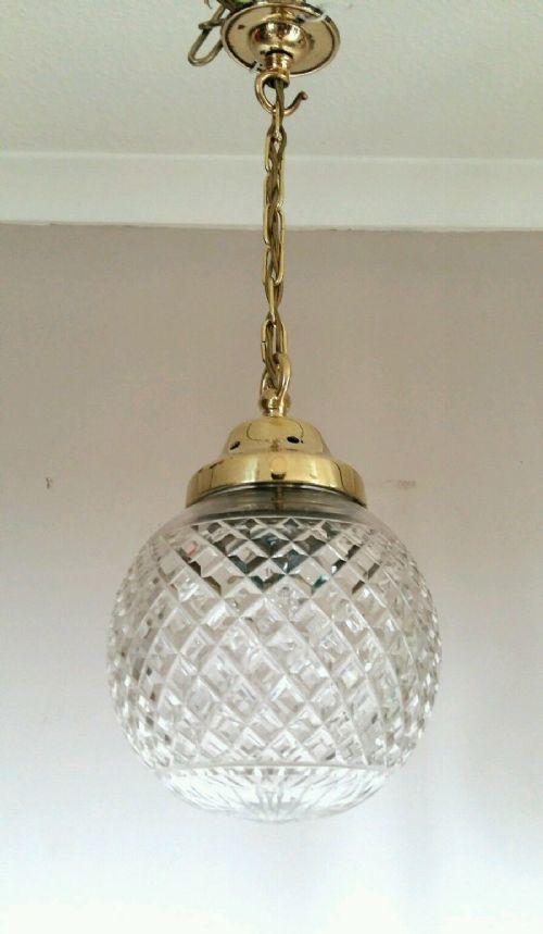 Edwardian C1910 Globe Cut Crystal Ceiling Light