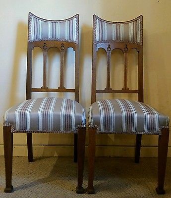 Pair of Arts and Crafts Oak High Back Chairs