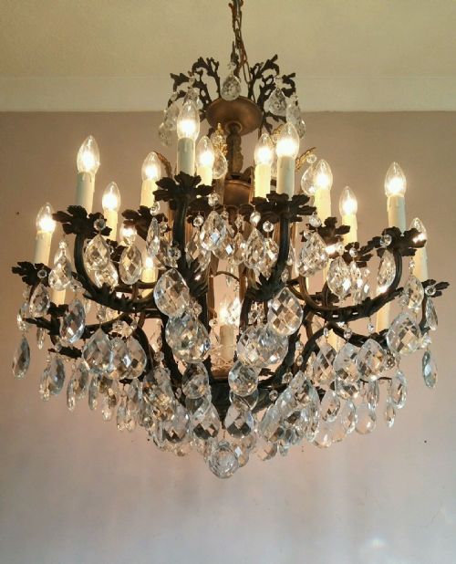 C1910 French 24 Arm Birdcage Crystal Chandelier