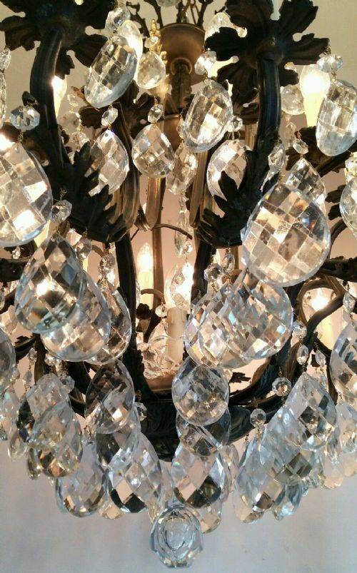 fig 1. c1910 French 24 Arm Birdcage Crystal Chandelier