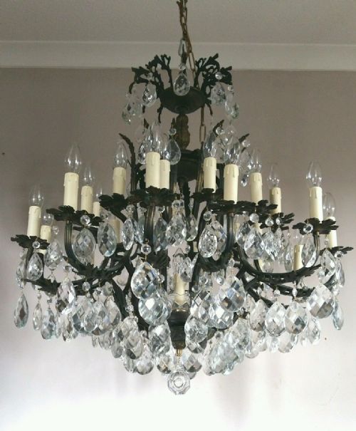 fig 2. c1910 French 24 Arm Birdcage Crystal Chandelier