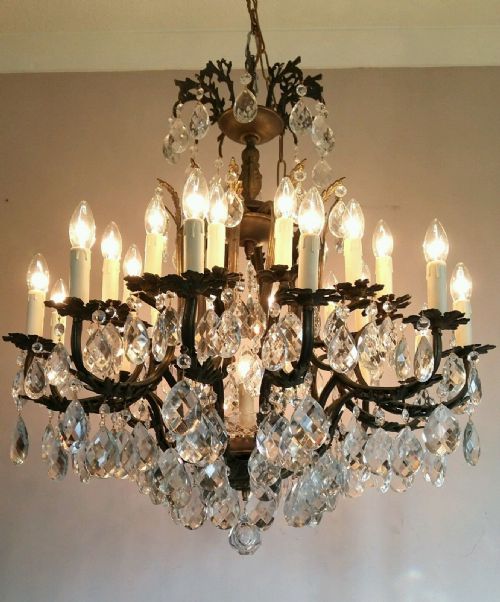 fig 3. c1910 French 24 Arm Birdcage Crystal Chandelier