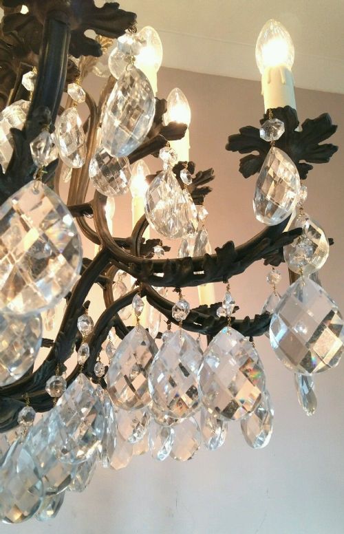 fig 4. c1910 French 24 Arm Birdcage Crystal Chandelier