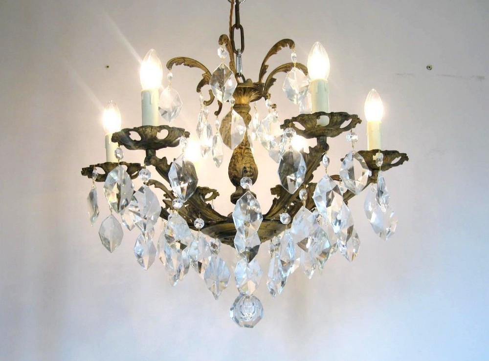 French c1900 6 Arm Gilt Crystal Chandelier Fully Restored