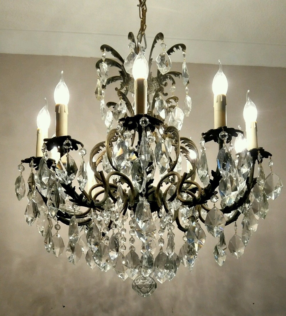 French c1910 10 Arm Birdcage Crystal Chandelier Fully Restored