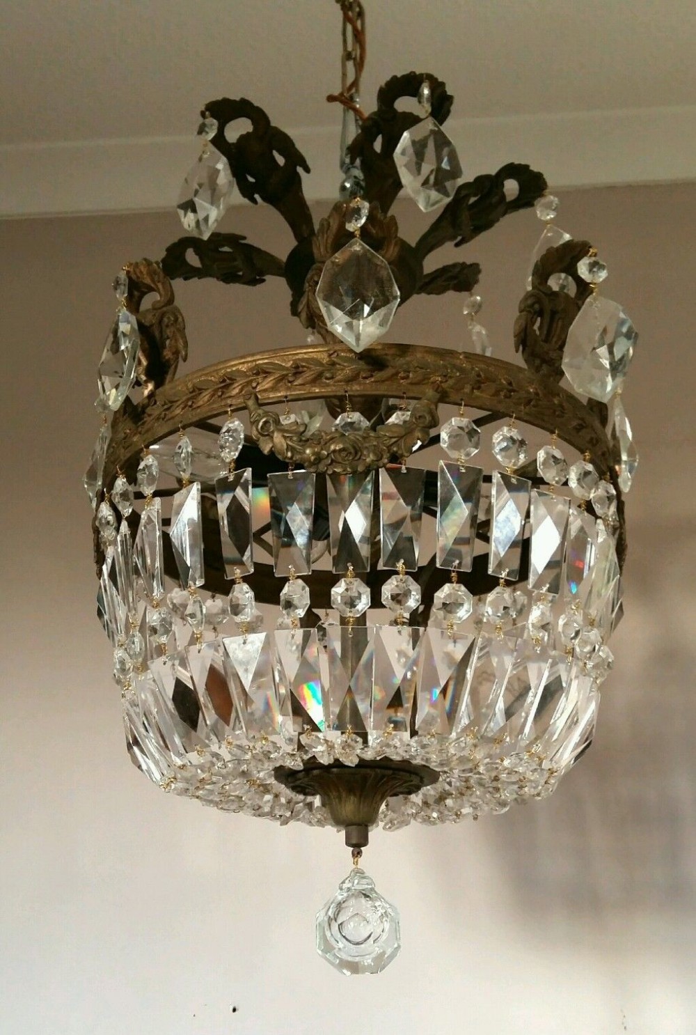 French c1910 Bag Crystal Chandelier Fully Restored. 