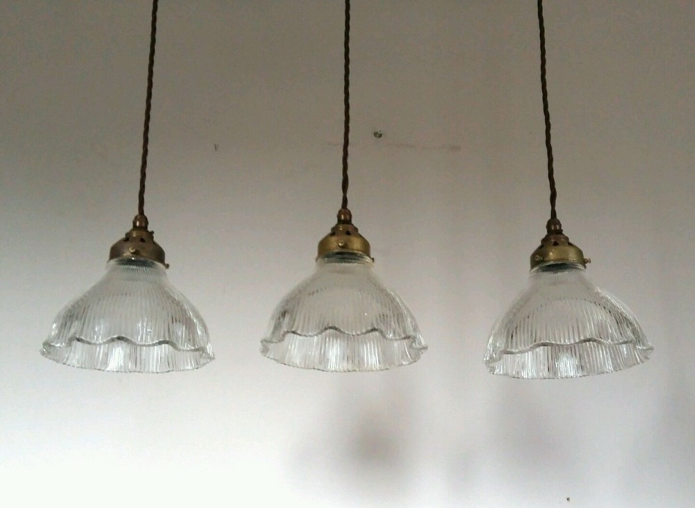 3 Matching Original Edwardian Halophane Ceiling lamps.Rewired